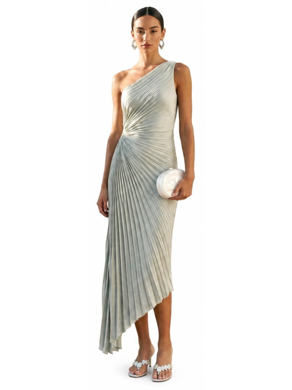 Satin One Shoulder Asymmetrical Pleated Dress